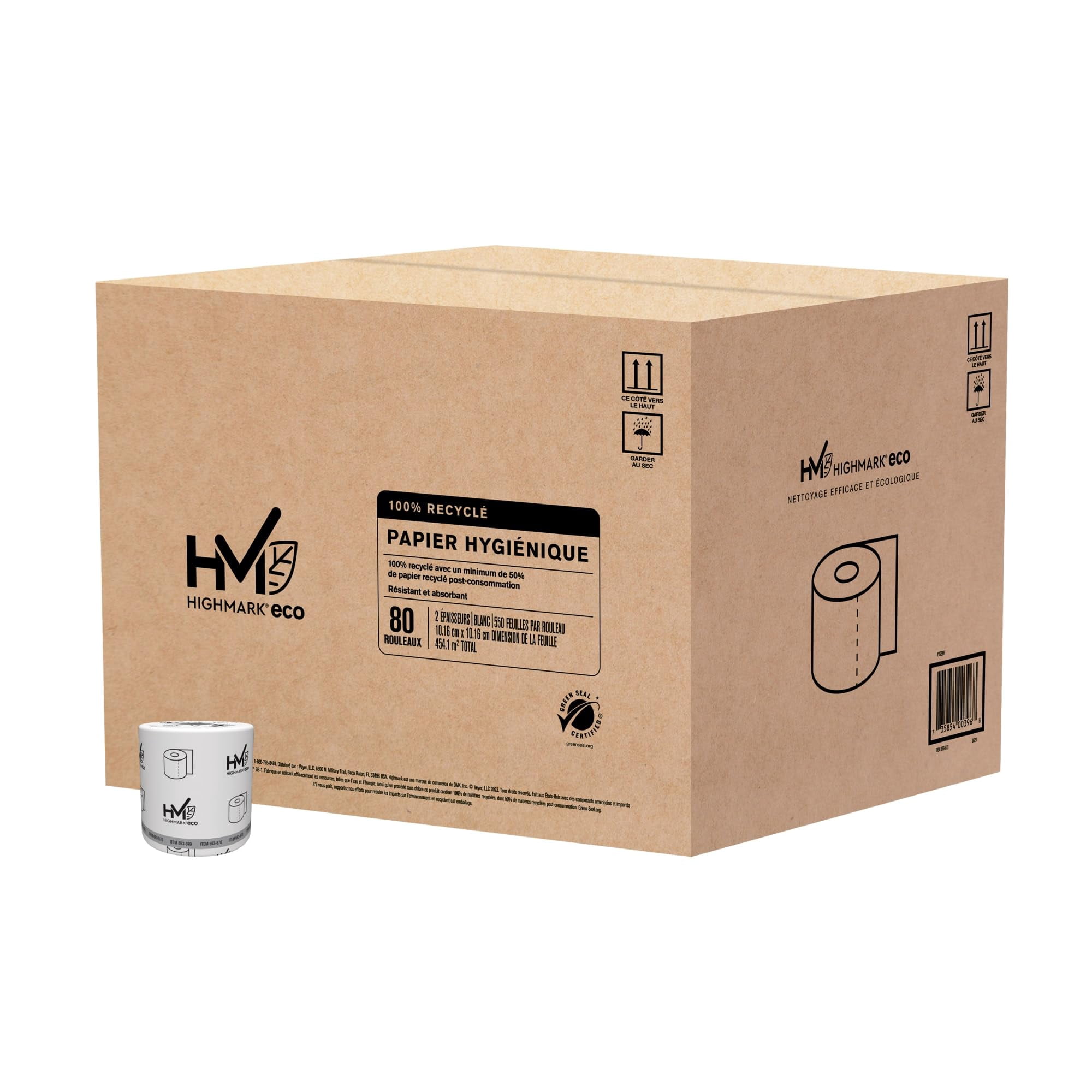Highmark® 2-Ply Bathroom Tissue, 100% Recycled, White, 550 Sheets Per Roll, Case Of 80 Rolls