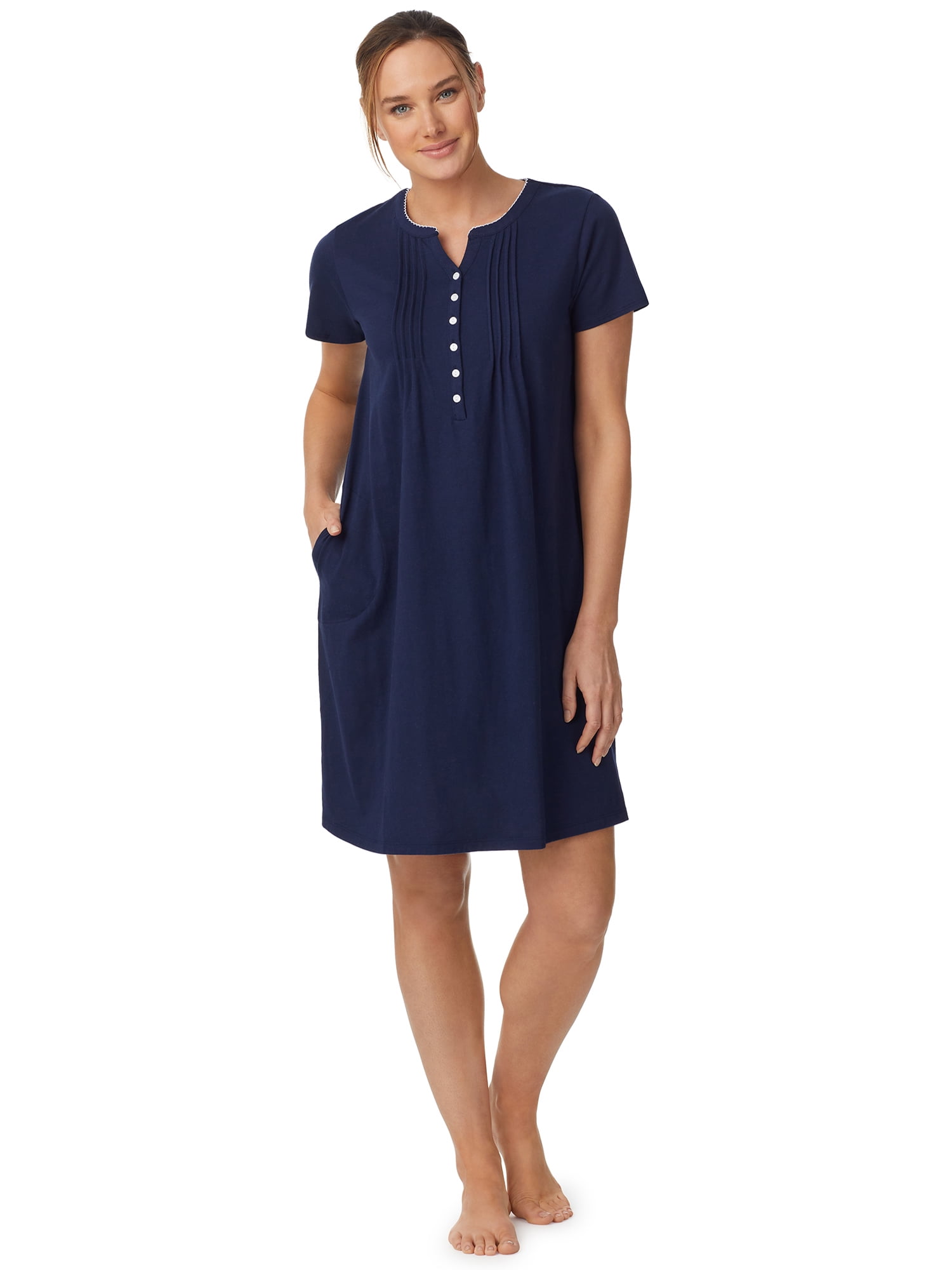 Aria Women’s Short Sleeve Split Neck Henley Nightgown 40”, Sizes XS to 5X