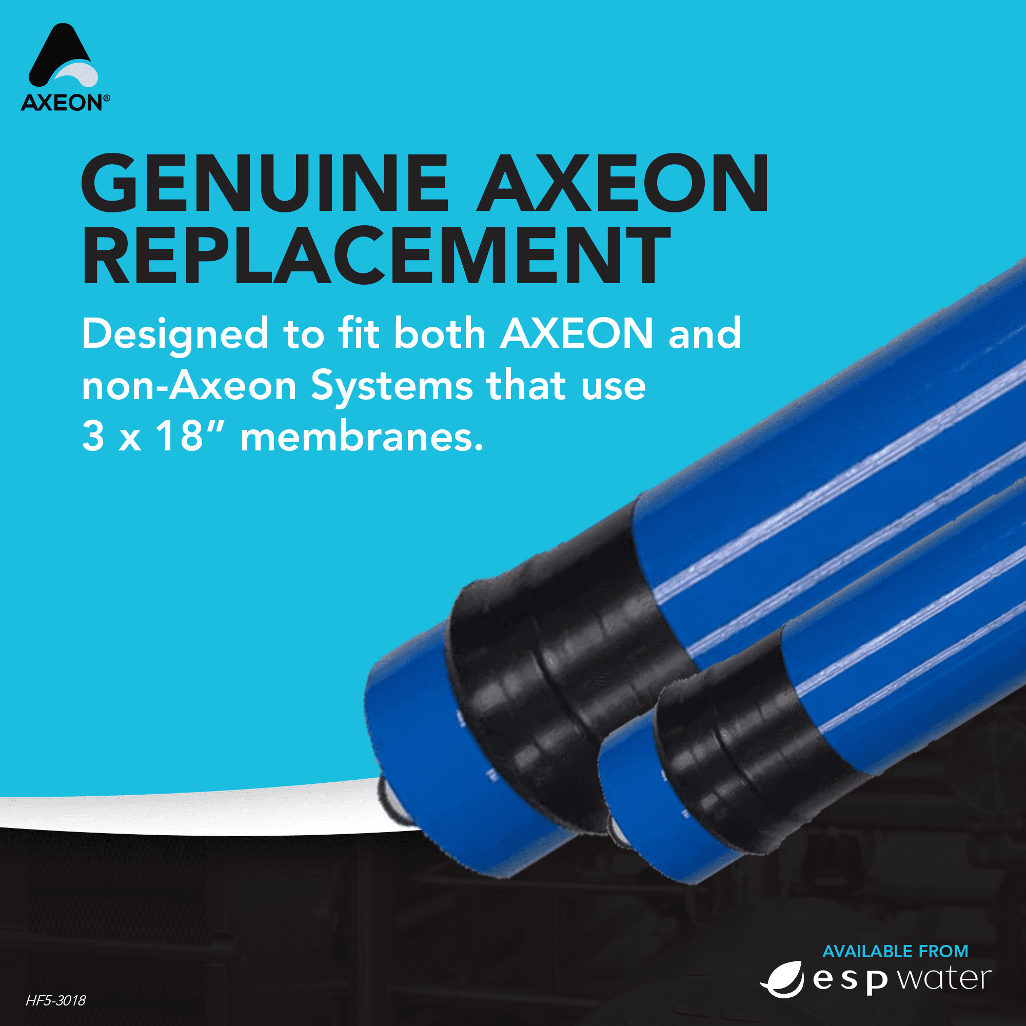 Axeon HF5-3018 RO Membrane Replacement, 600 GPD, 80 PSI, 4" x 14", Polyamide Thin Film, 209175