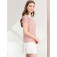 thumbnail image 4 of INSPIRE CHIC Hauts à Manches Courtes pour Femmes avec Col Contrasté en Dentelle Transparente Orange Rose G, 4 of 6