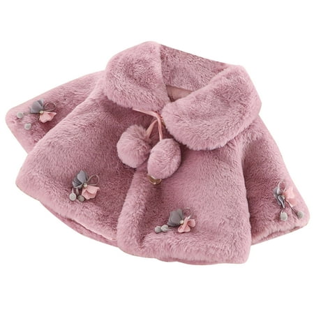 

Odeerbi Reduced Baby Girl Clothes Toddler Winter Cloak Cute Faux Furs Cape Windproof Coat Warm