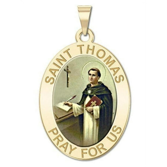 PicturesOnGold.com Saint Thomas Aquinas Oval Religious Medal 3/4 Inch X 1 Inch Solid 14K Yellow Gold