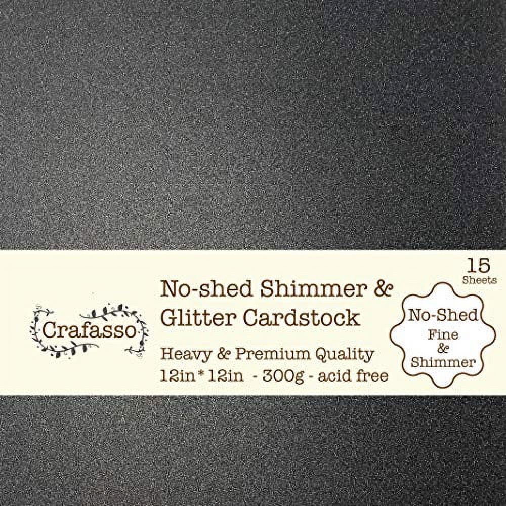 Crafasso No-Shed Shimmer Glitter cardstock, 12" x 12" 300GMS, 15 Sheets, Black