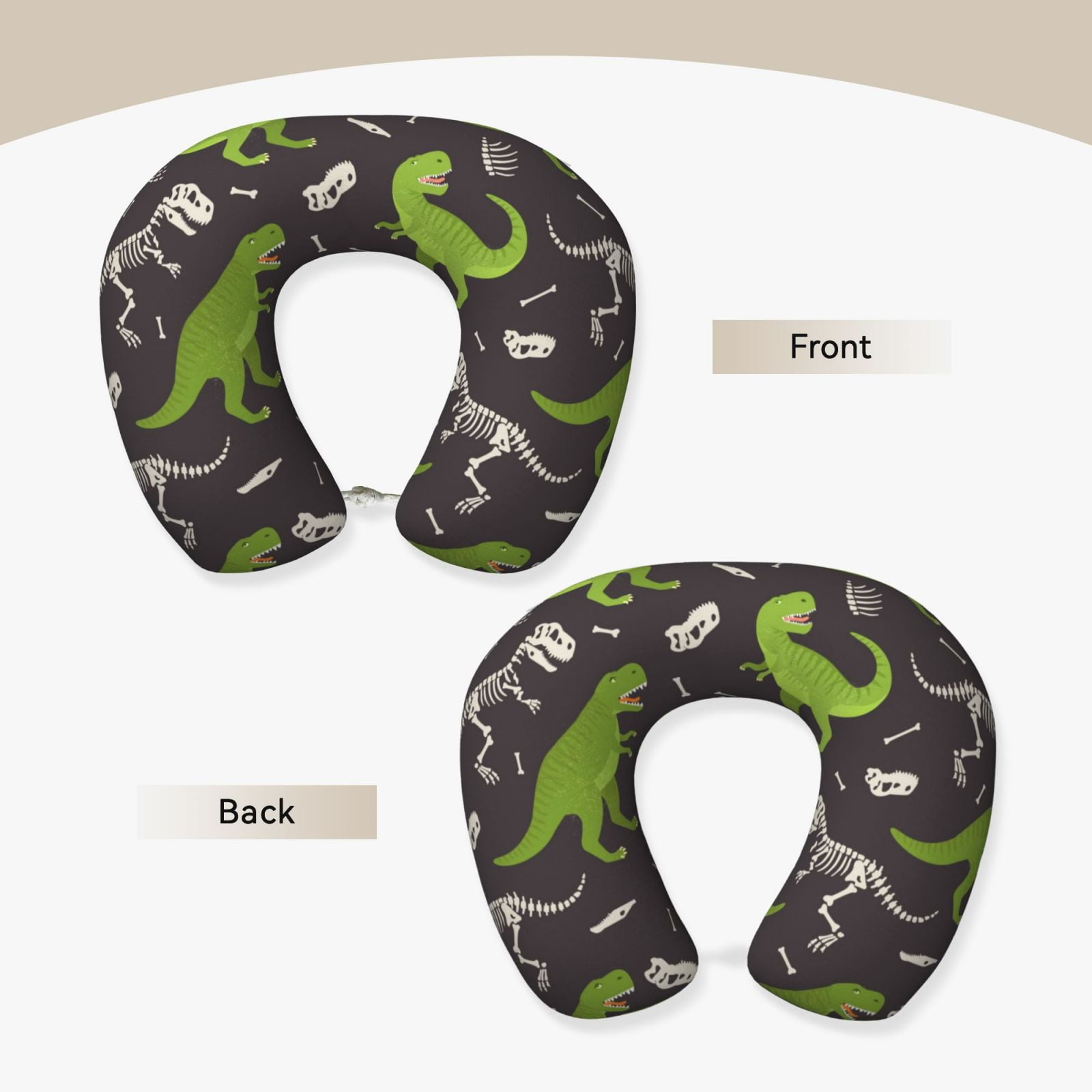 Xecao Dinosaur Skeleton Print Memory Foam Cervical Neck Pillow Versatile U-Shaped Pillows for Home,Office,Camping,Travelling,Soft Washable Cover