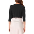 thumbnail image 3 of INSPIRE CHIC Boléro pour Femme à Manches 3/4 Sans Col, Plissé, Ouvert à l'Avant, Cardigan Court, TP, Noir, 3 of 6