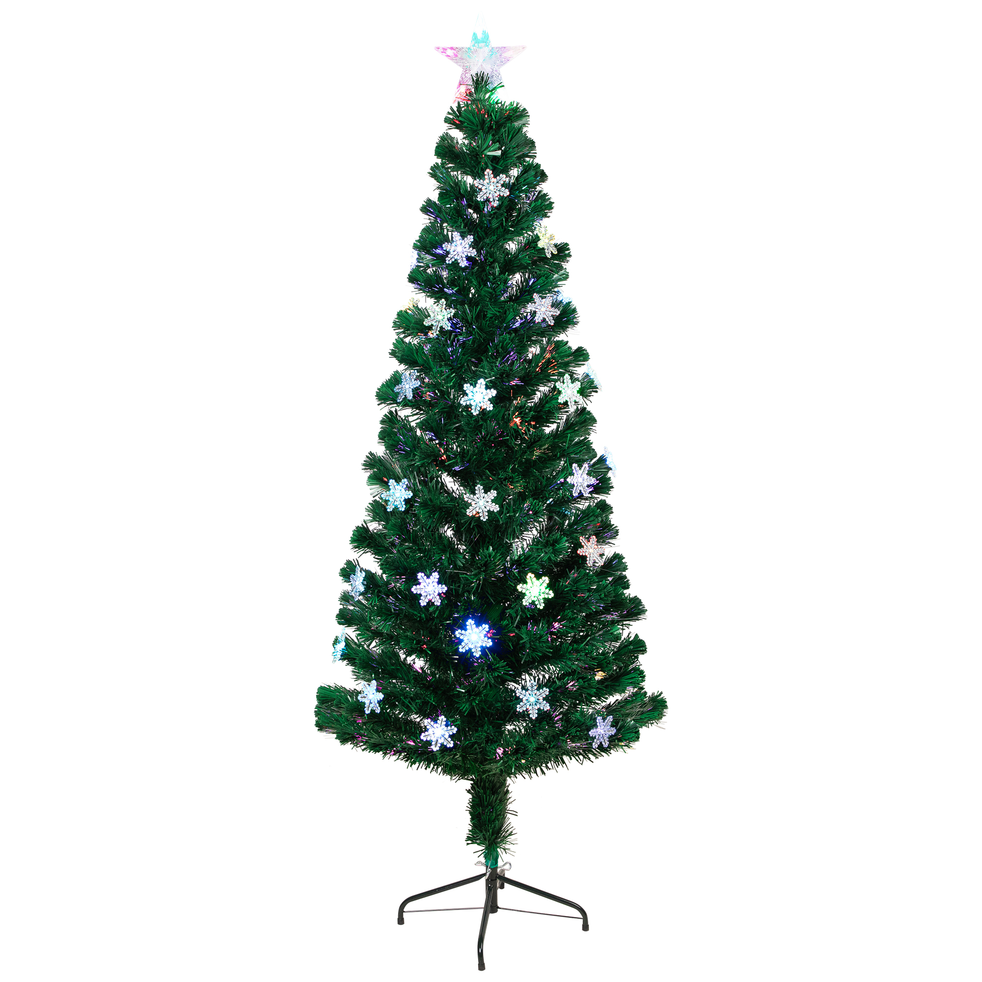 LED Color-Changing Snowflake Fiber Optic Artificial Christmas Tree - 6' - Multi-color Lights