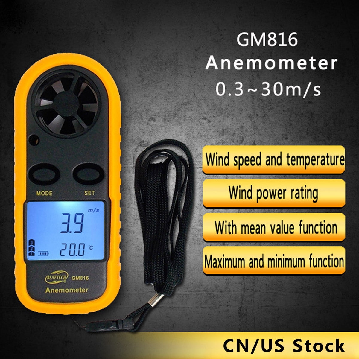 Digital LCD GM816 Air Wind Mini Wind Speed Gauge Anemometer Meter Handheld Thermometer... by