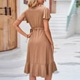 thumbnail image 5 of QUYUON Wrap Dress for Women Midi Dresses for Women V-Neck Short Sleeve Ruffle Mid-Length Dress Wedding Guest A-Line Evening Party Vintage Cocktail Dress Beach Sundress Style D-1718 Khaki XXL, 5 of 6