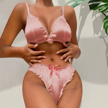 

Quealent Lingerie Women Lingerie Lace Chemise Sleepwear Teddy Lingerie Pink S