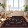 thumbnail image 3 of Design&I 8'x10' Washable Area Rug Extra Large Skid-Resistant Low Profile Snake Dual Round Serpent Ornate Border Abstract Wildlife Gothic for Living Room, Family, 3 of 7