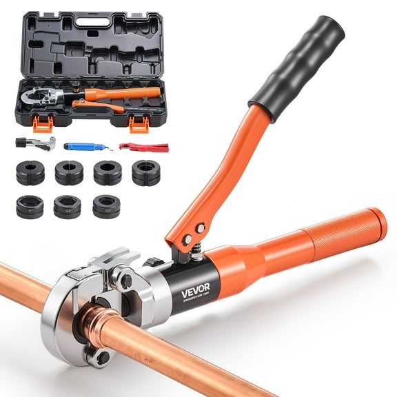 VEVOR Copper Pipe Crimping Tool, Hydraulic Driven Pro Press Tool with 1/2", 3/4", 1" Jaws for Copper Tube & 3/8", 1/2", 5/8", 3/4", 1" Jaws for ASTM F1807 PEX Pipe Copper Ring - with Carrying Case
