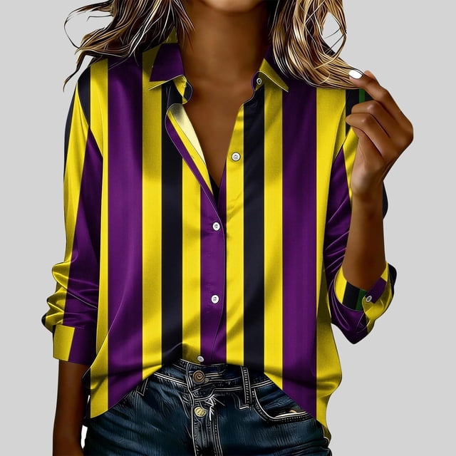TaTaai Womens Festival Print Polyester Shirt Long Sleeve Round Neck Casual Lightweight Blouse Holiday Wear Fits Small Gift