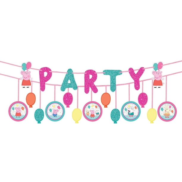 Banner de fiesta Amscan Peppa Pig, confeti, 12 pies, paquete de 2 unidades para niños