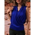 thumbnail image 4 of Women'S Elegant Satin Wrap V Neck Sleeveless Tank Blouse Tee Top Blue L, 4 of 6