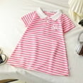 thumbnail image 2 of mgoYE Girls Striped Polo Dress Short Sleeve Cotton Casual Dress for Toddler Little Baby Girls, Bear Embroidery Cute Soft Spring Summer Dress(Pink,7-8 Years), 2 of 3