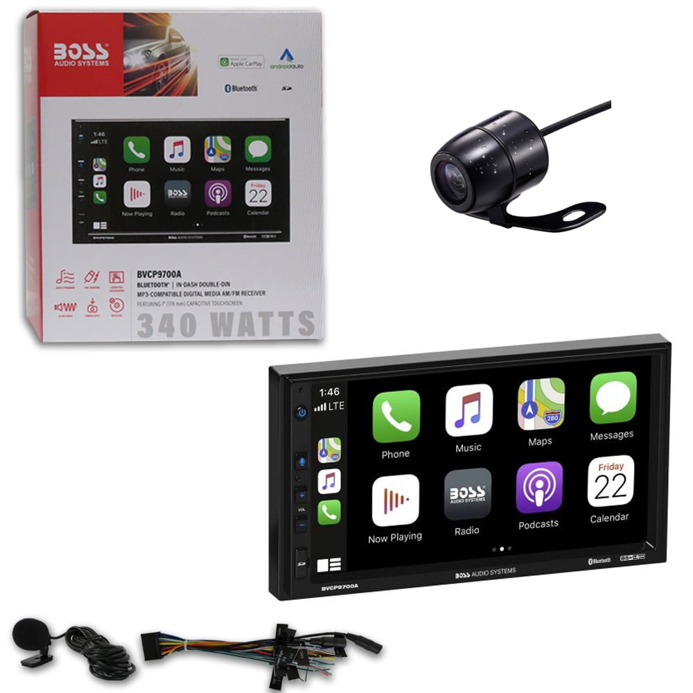  HD IPS Double Din Car Stereo with Dash Cam, Voice