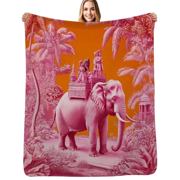 Pink elephant carries royal family Flannel Blanket Warm Soft Bedding Throws Winter Camping Chair Sofa Bed