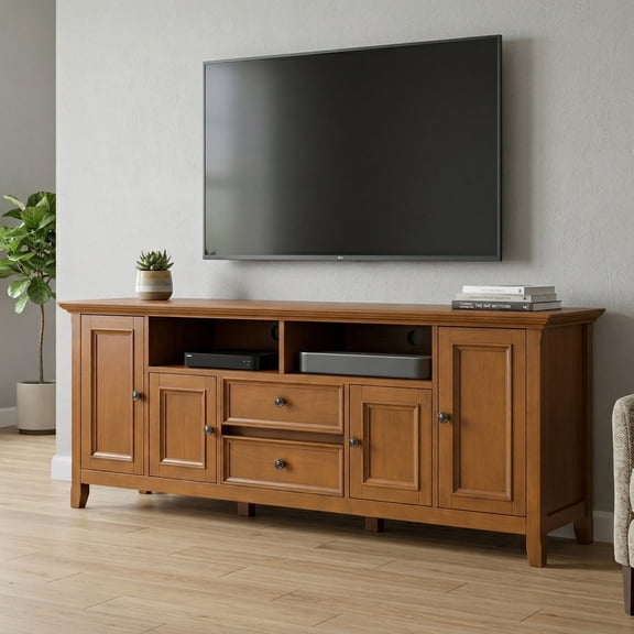 Simpli Home Simpli Home Amherst 72 inch Wide Solid Wood Transitional TV Stand in Light Golden Brown For TVs up to 80 inches