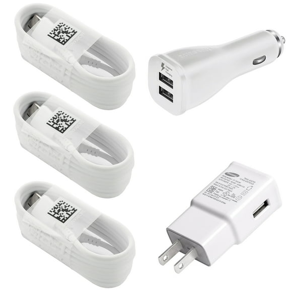 OEM Samsung Galaxy S8/S8+/S9/S9+ Galaxy Note 8/9 Adaptive Fast Charger Type C Cable Kit [1 Wall Charger + 1 Car Charger + 3x 4FT Type C USB Cables] Adaptive Fast Charging for up to 50% faster charging