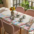 thumbnail image 3 of Bunny Easter Table Cloths for 8 Foot Rectangle Tables, Pink Blue Eggs Tulips Floral Rabbit Rustic Patio Waterproof Elastic Fitted Tablecloths, Washable Rectangular Table Cover for Camping, 3 of 8