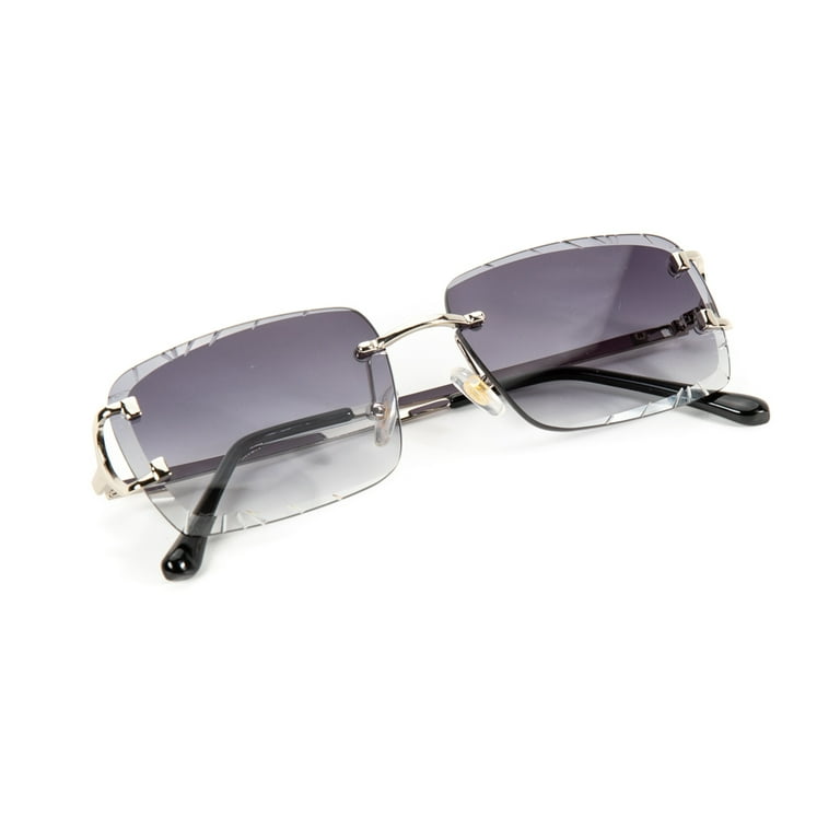 Purple Gray Gradient Tint Lens Rimless Gem Cut Unisex Square