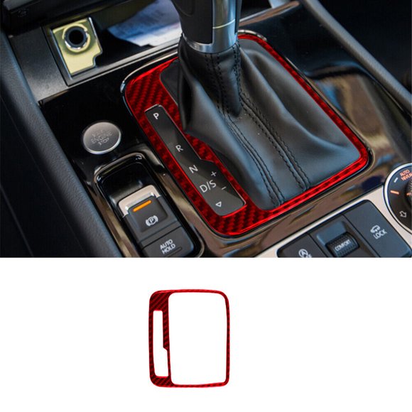 Autocollant Intérieur de Voiture en Fibre de Carbone Doux et Lumineux, Décoration, Couvercle de Changement de Vitesse Intérieur en Fibre de Carbone Rouge pour Volkswagen Touareg 2011-2018, Protection Auto, Accessoires Intérieurs