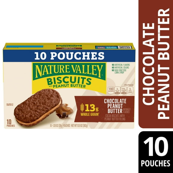 Nature Valley Biscuit Sandwiches, Chocolate Peanut Butter, Snack Bars, 10 Bars, 13.5 oz