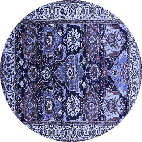 Ahgly Company Machine Washable Indoor Round Oriental Blue Industrial Area Rugs, 4' Round