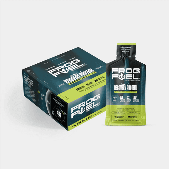 Frog Fuel Power Energized Liquid Protein Shots with 80mg Caffeine, 15g Nano-Hydrolyzed Grass-Fed Collagen, Sugar-Free, Berry Flavor, 1 oz, 24 Pack