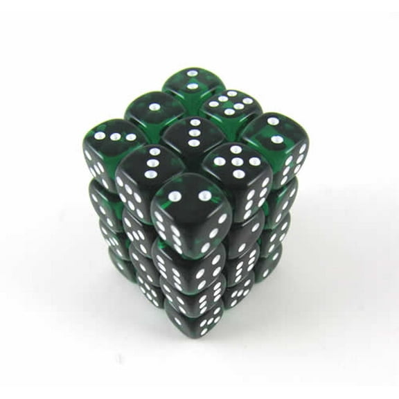 Green Transparent Deluxe Dice with White Pips D6 12mm (1/2in) Pack of 36 Koplow Games