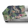 thumbnail image 3 of Leaves Soft Flannel Fleece Throw Blanket, Japanese Leaf Composition with Exotic Birds Owl Motif Avian Animals, Cozy Plush for Indoor and Outdoor Use, 50" x 60", Multicolor, by Ambesonne, 3 of 6