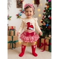 thumbnail image 5 of Loicainy Infant Baby Girl Christmas Outfit 3 6 9 12 18 Months Letters Romper with Plaid Shorts Headband Socks Clothes Set, 5 of 9