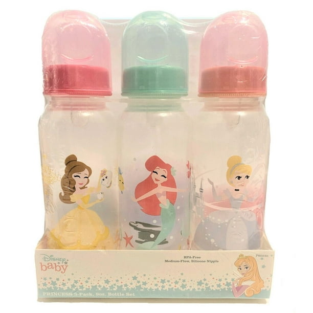 BABY BOTTLE SET 3 GIRLS DISNEY PRINCESS AQUA PINK 9 oz BPA FREE