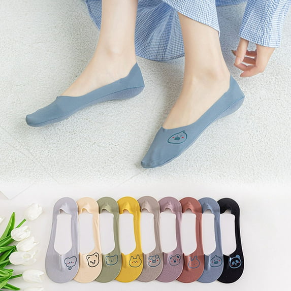 Dengjunhu 1 Pair Liner Socks Non-slip Breathable Invisible Animal Print Women Ice Silk Socks for Summer
