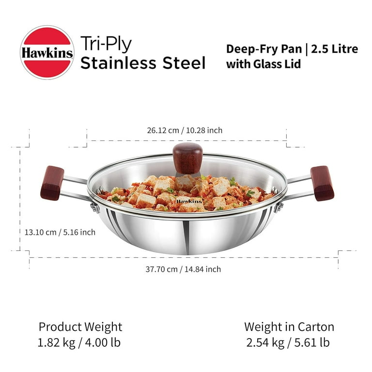 Hawkins Tri-Ply Stainless Steel Induction Compatible Deep Kadhai