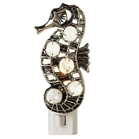 - Set of 4 Black and Silver Colored Nautical Themed Seahorse Night Lights 5.5