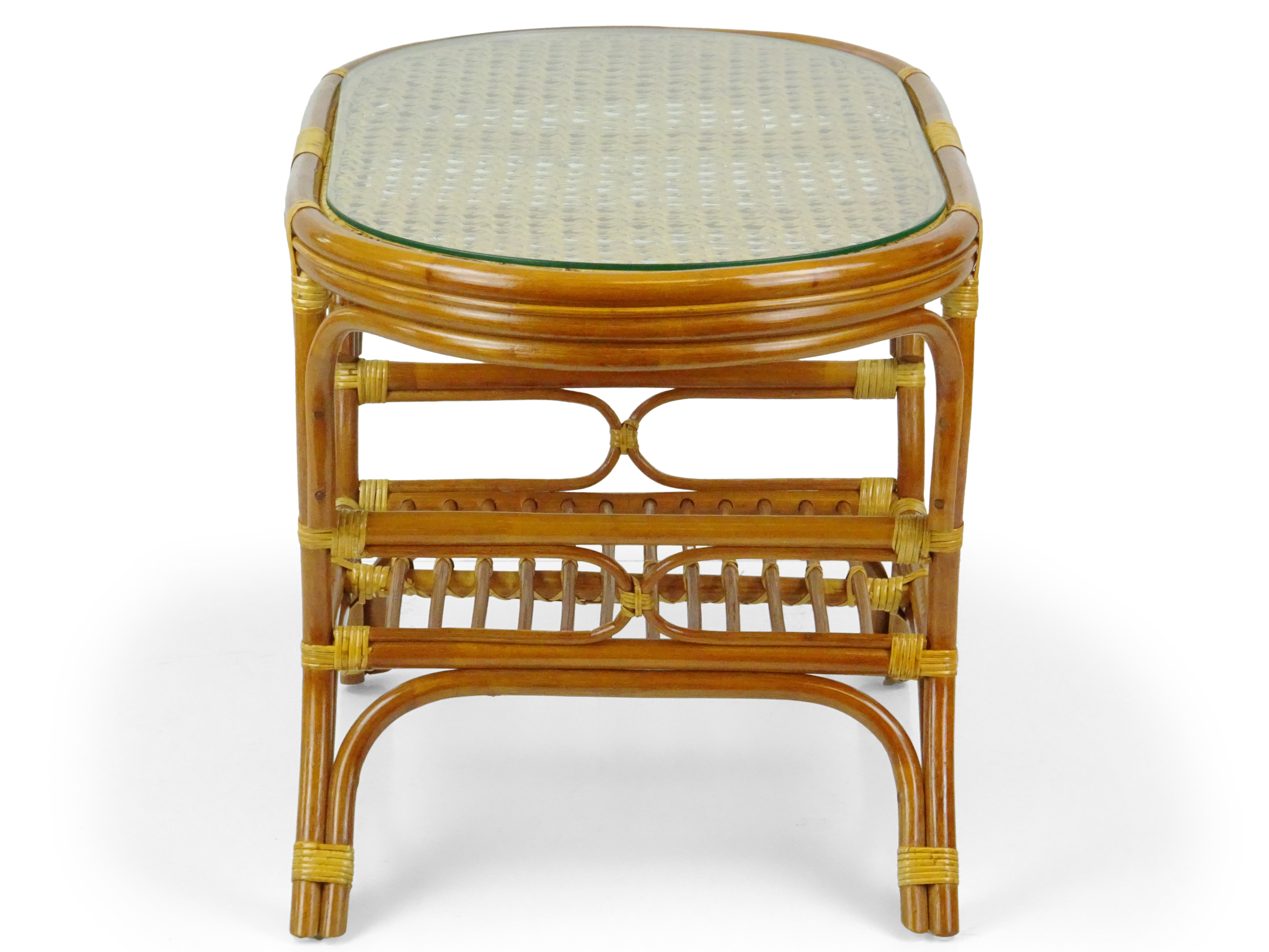 SK New Interiors Pelangi Coffee Oval Table w/ Glass Top Natural Rattan Wicker ECO Handmade Design, Colonial