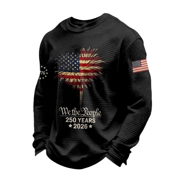 CONZONE Mens American 250Th Anniversary T-Shirts Long Sleeve Independence Day T Shirts for Men Casual Crew Neck Patriotic Usa Flag Graphic Lightweight Tees Soft Cozy Athletic Tops
