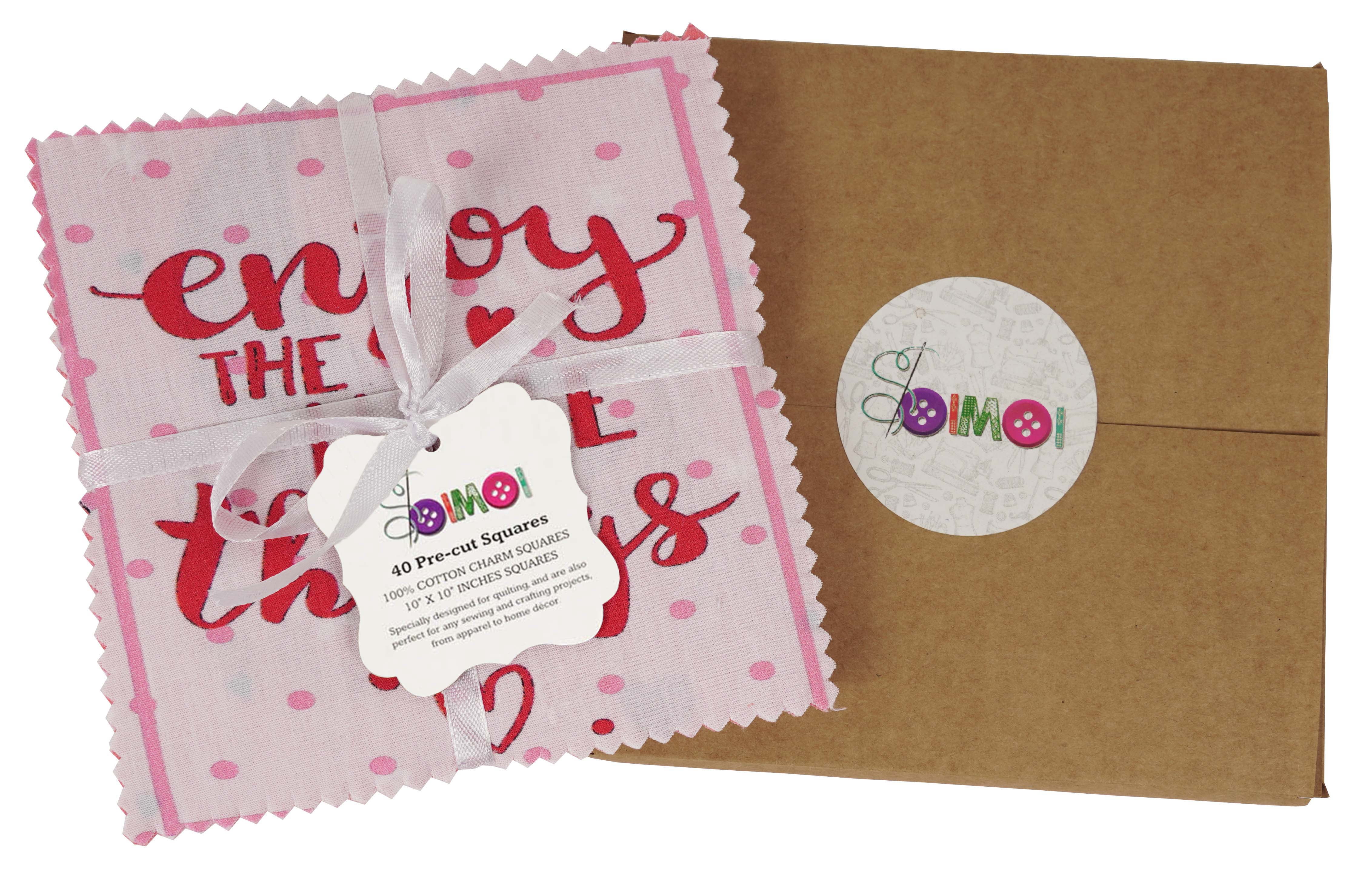 Soimoi Precut 10-inch Baby Boy Prints Cotton Fabric Bundle Quilting Squares Charm Pack DIY Patchwork Sewing Craft- Rose Pink