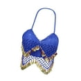 thumbnail image 3 of Traje de danza del vientre con top corto de lentejuelas, sujetador con lentejuelas para fiestas en clubes y mujeres adultas. Azul real, 3 of 9
