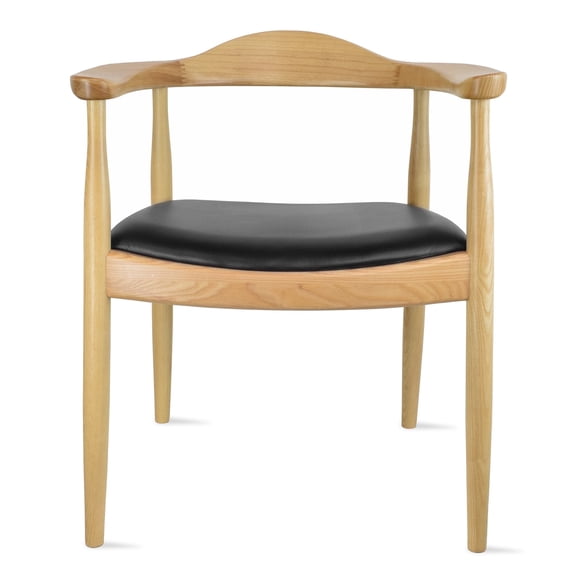 2xhome Solid Wood Farmhouse Dining Chair with PU Leather Cushion Seat - Kennedy Presidential Modern Accent Armchair for Kitchen Dining Room or Office, Natural, Set of 1, 1 piece