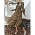 thumbnail image 3 of CUPSHE Women's Ruched Maxi Dress High Neck Long Sleeves Smocked Tiered, 3 of 5
