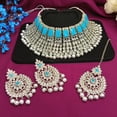 thumbnail image 2 of Efulgenz Indian Jewelry Choker Kundan Crystal Faux Pearl Necklace Earrings Maang Tikka Head Chain Bollywood Wedding Bridal Set, 2 of 5