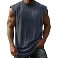 thumbnail image 2 of GrmtClth Tank Tops Men Sleeveless Cut Off Muscle Shirt Workout Gym Running Acid Wash Cotton Tanks Tees Vintage Distressed Casual Heavyweight Pullover Navy 4XL, 2 of 4