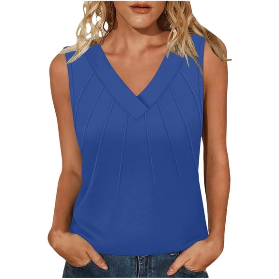 Womens Summer Tank Tops V-Neck Sleeveless Loose Fit Casual T-Shirts Blouses
