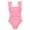 Pink, variant on Girls 1 Piece Swimsuit, Ruffle Sleeve Ruched Monokini, Solid Color Square Neck Swimwear for Kids, Beach