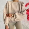 thumbnail image 4 of kamemir Hoodies for Women Crewneck Sweatshirts for Women Cable Knit Sleeve Lightweight Fall and Winter Tops 2025(Beige,S), 4 of 6