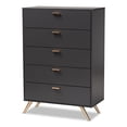 thumbnail image 2 of Baxton Studio Kelson Modern and Contemporary Dark Grey and Gold Finished Wood 5-Drawer Chest, 2 of 7