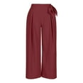 thumbnail image 5 of qolati Women Wide Leg Pants Casual High Waist Bow Tie Pleated Solid Long Palazzo Pants Boho Culottes Flowy Lounge Trousers Wine M 6, 5 of 6