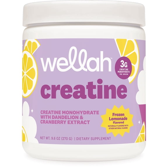 Wellah Creatine for Women (50 Servings, Frozen Lemonade) - Creatine Monohydrate with Dandelion & Cranberry Extract